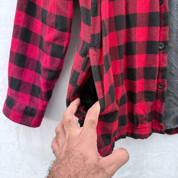 LL Bean Shirt Mens L Red Buffalo Plaid Fleece Line Shacket Traditional Button Up - Picture 8 of 9
